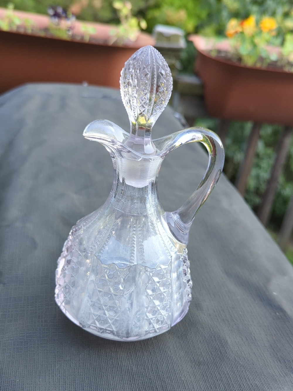 Antique 1800’s EAPG Pressed Glass 6.5” Cruet w/Stopper Pontil Base - Picture 2 of 12